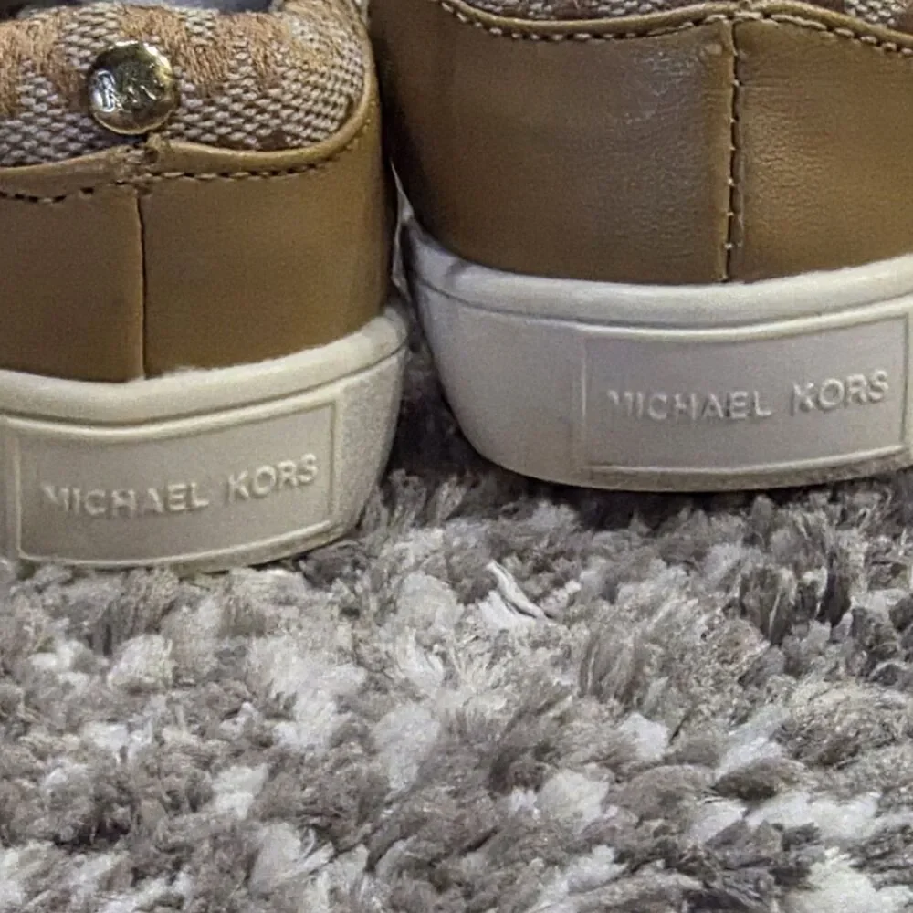 Michael Kors Girls Tan Monogram Logo Sneakers - Size 6